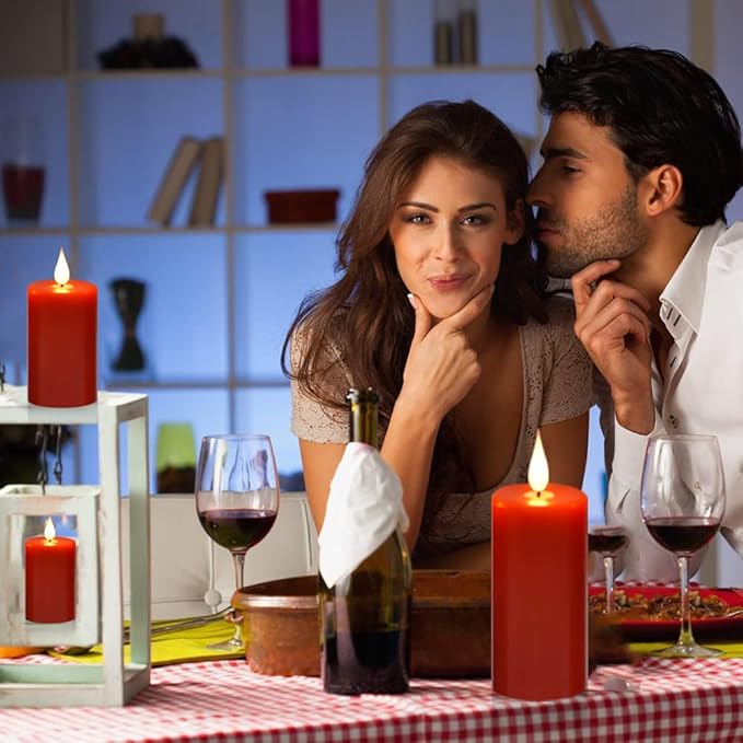 Flameless Flickering Battery Operated Candles 9PACK Real Wax Pillar LED Candles with 10-Key Remote Control and 24 Hours Timer for Wedding, Party, Home Decoration (Red)