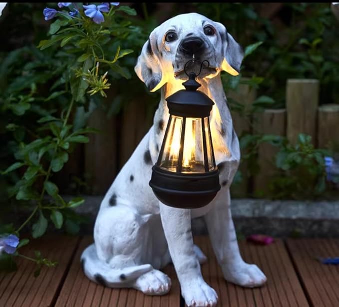 NASKY The Resin Handicraft Solar - Powered Hanging Lamp in The Shape of A Simulated Puppy of The Courtyard is Suitable for Places Such As Courtyards, Gardens and Balconies (Spotted Dog)