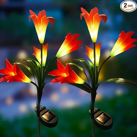 Veesee Solar Lily Flower Lights, Garden Lights for Christmas Gift, Outdoor Solar Powered Garden Lily Decorative Light, Colors Changing Solar Flower Light for Garden,Patio,Yard,Decoration-Red
