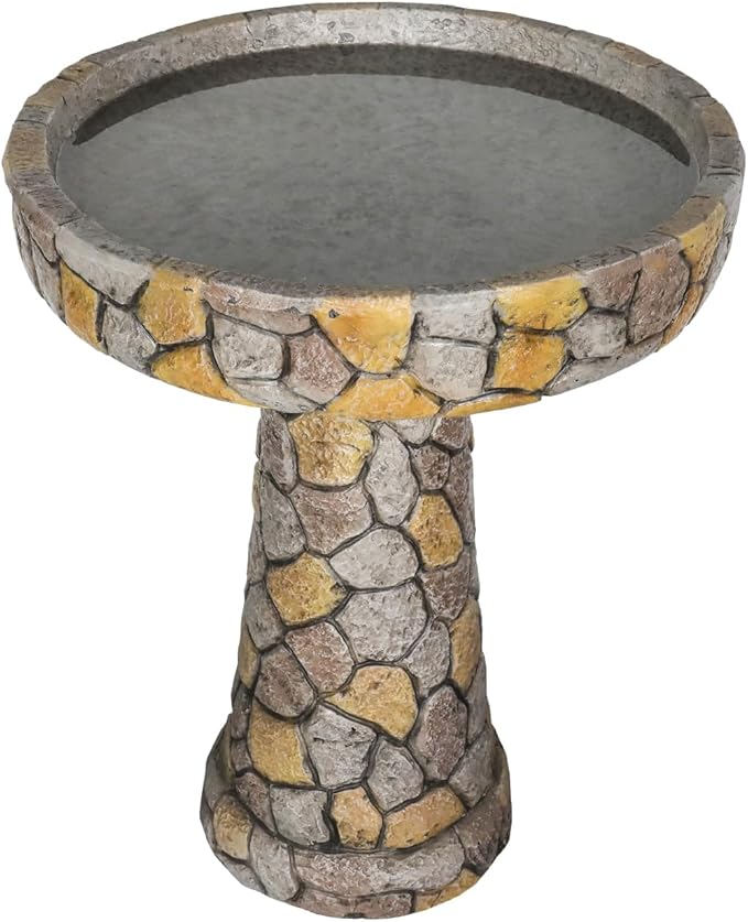 SKYFIRE Stone Like Outdoor Bird Bath - Concrete Freestanding Patio Birdbath with Pedestal for Garden, Patio, Yard, Lawn - 18.8”L X 18.8”W X 24”H Rustic Faux Stone Pedestal Outdoor Garden Birdbaths