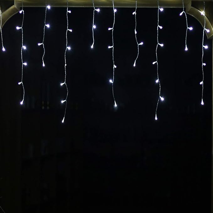 YASENN 300Led Icicle Style String Lights 29.5FT,Update Connectable 8 Lighting Modes with Timer Icicle Lights for Home Garden Outdoor Indoor Eave Decor (Cool White LED White Cable)
