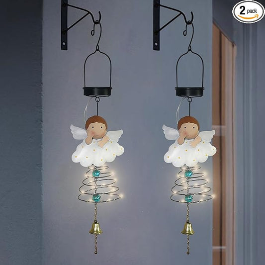 Solar Garden Decor for Outside, Solar Lanterns Outdoor Waterproof, Angel Lamp Hanging Light for Porch Decoration, Yard Art, Unique Wind Chimes Gift for Women Mom Grandma