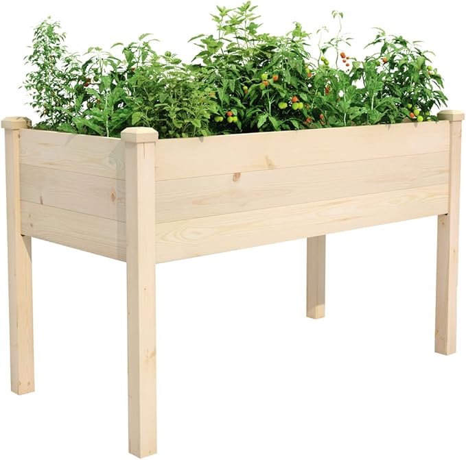 Raised Garden Bed 48.5x24.4x30 Inch, Elevated Wood Planter Box with Legs for Vegetable Flower Herb Outdoors Backyard, Patio, Balcony with Liner (Natural Wood)