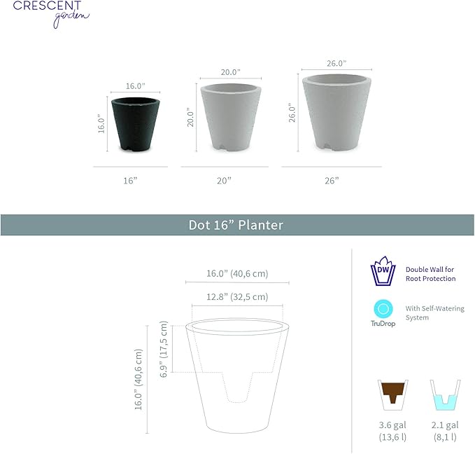 Crescent Garden Dot TruDrop Indoor/Outdoor Planter, Self-Watering Plant Pot, 16 Inches, (Old Bronze)