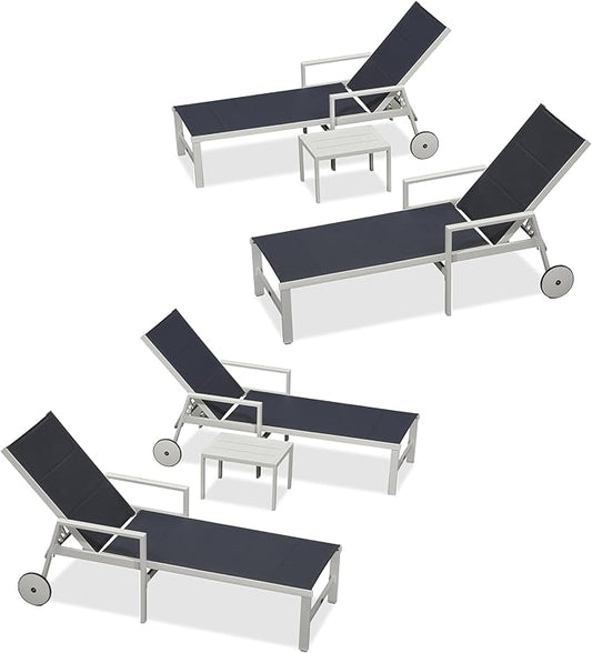 PURPLE LEAF Outdoor Chaise Lounge Adjustable Sunbathing Recliner with Armrest Navy Blue 2 Sets