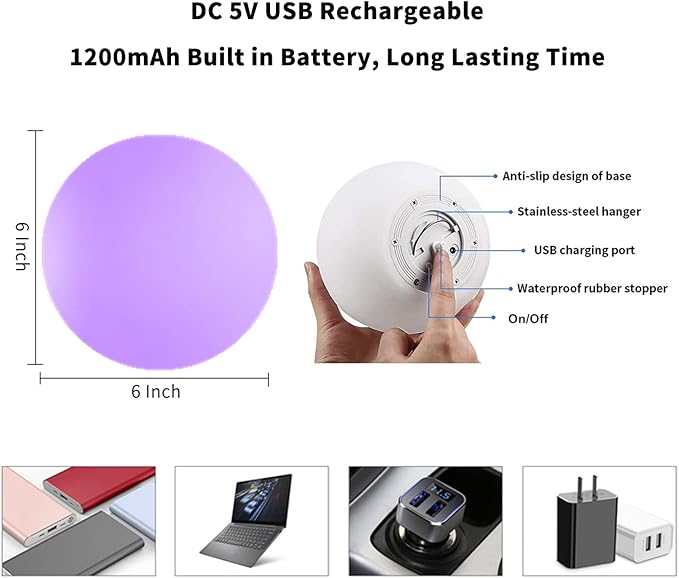 6-Inch LED Ball Light, Multi-Color Rechargeable Night Lights Waterproof Dimmable Mood Lamp with Remote for Home Garden Patio Party Bar Decors
