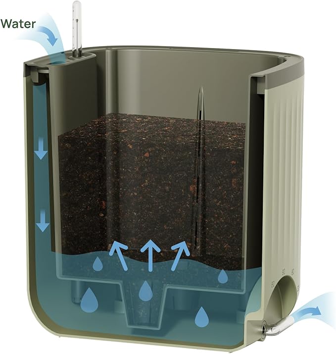 Vego garden Planters for Outdoor & Indoor Plants, Large Plant Pots with Self Watering, 15" Tall Large Plant Pots with Trellis for Flowers Plants Decor, Fog Gray