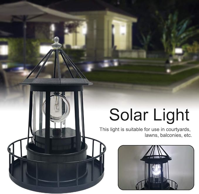 LED Solar Powered Lighthouse, 360 Degree Rotating Lamp, IP65 Waterproof LED Solar Lighthouse Garden Yard Outdoor Decor