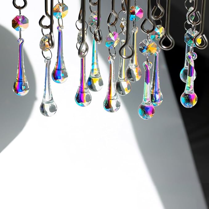 12pcs Raindrop Crystal Chandelier Prisms Parts, Hanging Crystals Beads for Chandeliers, Home Decoration