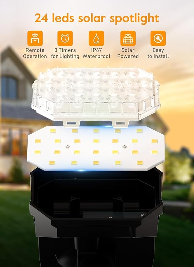 Brightown Solar Lights Outdoor Waterproof, White and Warm White 2 Colors Solar Spot Lights Outdoor with Remote Control, 3 Modes Solar Powered Outdoor Lights for Yard Porch Pathway Garden, 6 Pack