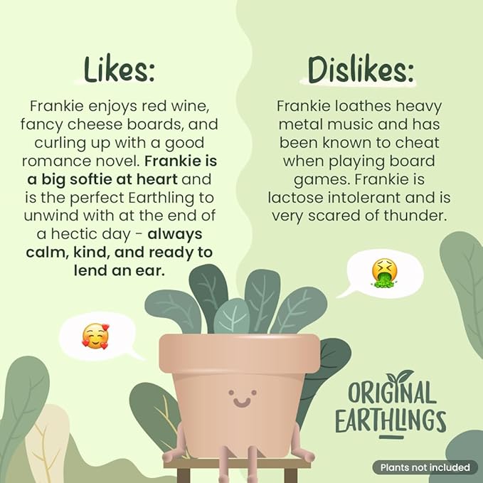 Original Earthlings Sitting Pot - 3.5 Inch Cute Plant Pot - Plastic Funny Planter with Drainage - Unique Cactus Plant Lover Gift - Small Succulent Face Flower Pot - Cute Plant Gifts for Plant Lovers