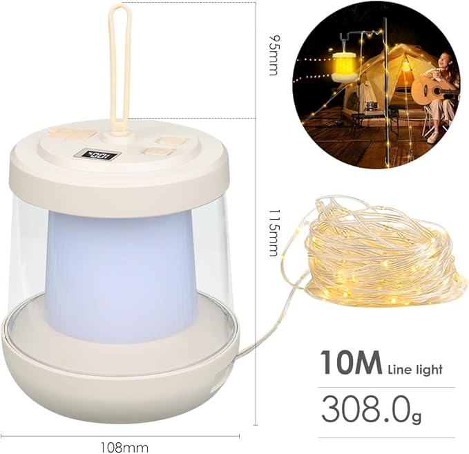 UniqueFire Portable 2 in 1 Camping Lantern，Camping String Lights Outdoor，Rechargeable LED Tent Lantern with Warm String Lights for Camping, Party, Garden and Yard Outdoor Decoration
