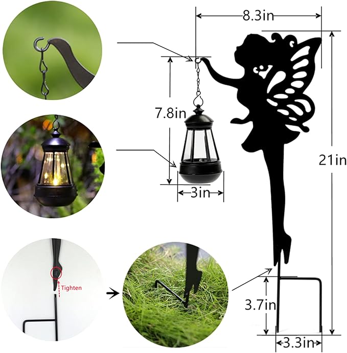 Solar Fairy Garden Decor – YUNJACKEYDZ 2 Pack Metal Fairy Hanging Lantern Solar Outdoor Garden Decoration Silhouette Light Stake Garden Decorative Stake Ornaments for Lawn,Patio or Courtyard,Gifts