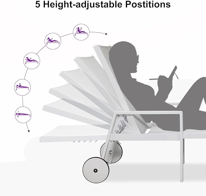 PURPLE LEAF Outdoor Lounge Chairs Set of 4 White Aluminum Chaise Lounge Chair Outdoor with Wheels and Armrest for Patio Deck Pool Side Table Include, Ivory