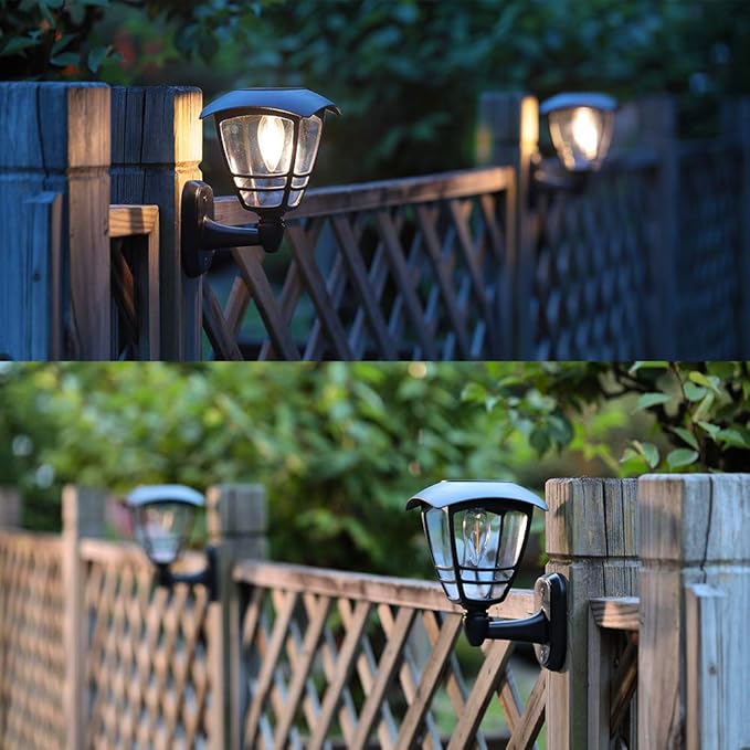 MAGGIFT 4 Pack Solar Powered Wall Lantern, Outdoor 10 Lumen LED Edison Bulb Warm White Solar Lights Wall Sconce with No Wiring Required, Fixture with Wall Mount Kit