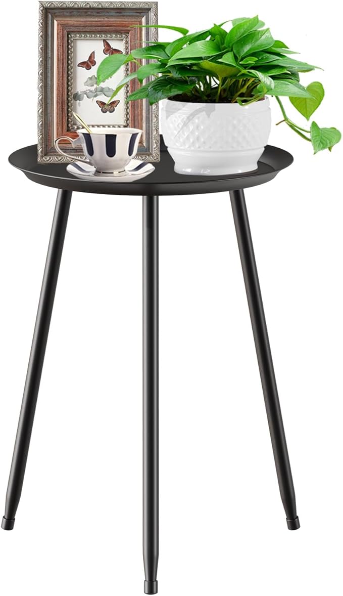 Plant Table Indoor Small,Black Metal Round Side Table.Modern Single Outdoor End Table for Small,Spaces,Patio,Office,Living Room, Bedroom Yard Garden Balcony Bedside