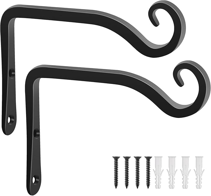 Gtongoko 2 Pack 6 Inch Plant Hangers Outdoor Metal Hanging Plant Bracket Bird Feeder Wall Hooks for Hanging Flower Basket, Wind Chimes, Solar Lanterns, Black