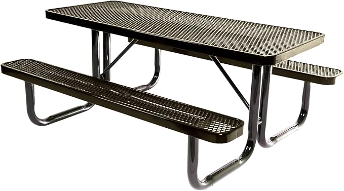 Heavy-Duty Portable Outdoor Picnic Table, Thermoplastic Coated Expanded Metal Commercial-Grade Patio Dining Furniture Made in America (6ft Rectangular, Textured Gold Vein)