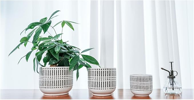Docrin Plant Pots Ceramic: 6.5+5.3+4 Inch Flower Pots with Drainage Holes for Home/Office - Set of 3/White and Black