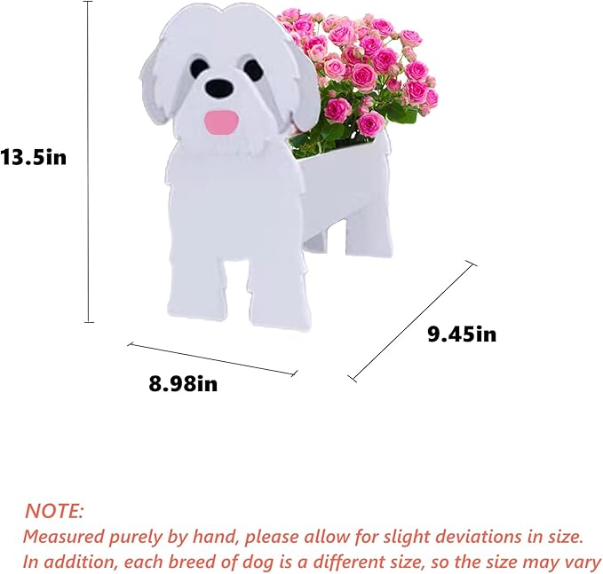 Shih Tzu White Dog Planter Plant Pots,Cute Garden Dog Flower Planter,Dog Planters Birthday Gifts for Women,Office,Indoor/Outdoor Decor（9.45 * 8.98 * 13.5in）