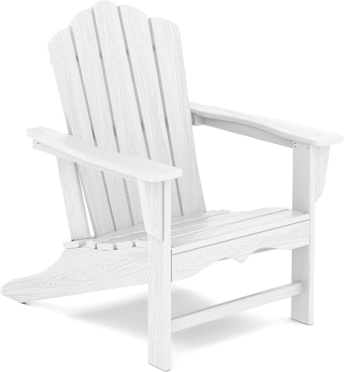 KINGYES HDPE Adirondack Chair, Classic All-Weather Outdoor Patio Adirondack Chair, White