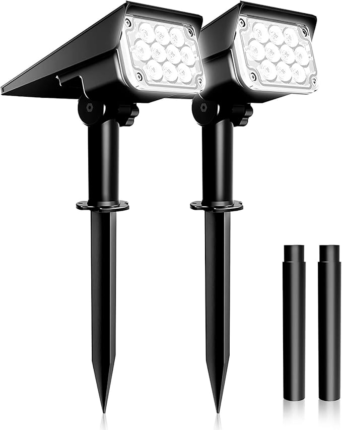 T-SUNUS 20 LED Solar Spotlights, IP65 Waterproof 2-in-1 Outdoor Solar Landscape Light for Yard Garden Driveway Porch Walkway Pool Patio 2 Pack Cold White