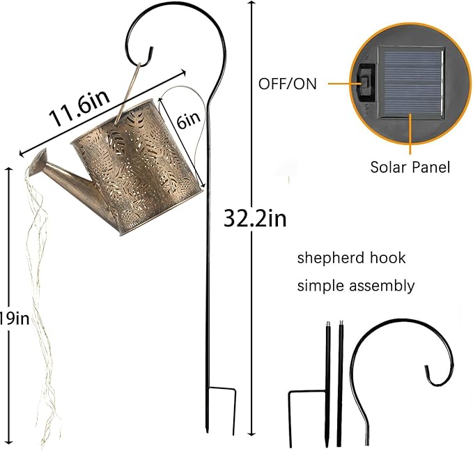 Outdoor Garden Decor Solar Lights, Large Waterproof Watering Can Landscape Lights Hanging Outside Decorations for Gardening Gift Yard Front Porch Clearance Lawn Driveway Patio Backyard Pathway