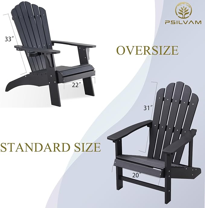 Psilvam Classic Adirondack Chair, Standard-Sized Poly Lumber Fire Pit Chair, 350Lbs Support Weather Resistant Patio Chairs for Garden, Party, Beach(Black)