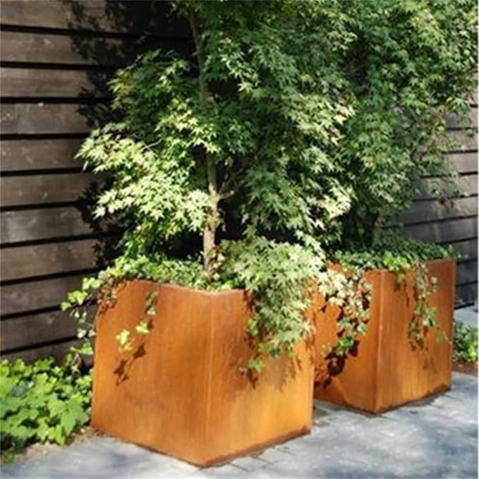 Corten Steel Planter Box Metal Outdoor Planter Large Square Cube Rustic Planter Pot Durable Antique Detached for Commercial Residential Tall Plant Patio Deck and Backyard 32 Inch