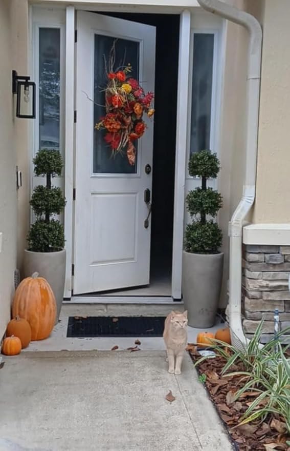 38''T Artificial Boxwood Topiary Triple Ball Outdoor Potted Plants Anti-UV Front Door Decor 2Pack