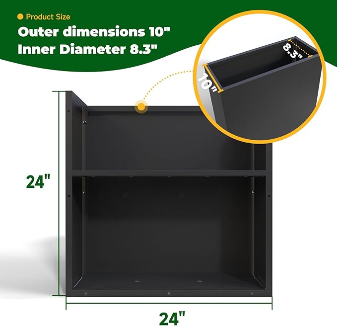 Black Steel Metallic Heavy Planter for Outdoor Plants 24"x10"x24" Metal Garden Planter Spliced Flower Pot with Partitions for Outside,Indoor,Garden (Black, 24 * 10 * 24)