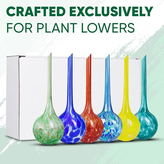 Plant Watering Globes Set of 6 - Large Self Watering Globes for Indoor & Outdoor Plants - Multicolored, Automatic, Glass Watering Bulbs for Daily Use, Plant Watering Devices