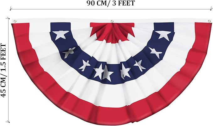 8 Pieces USA Pleated Fan Flag American US Bunting Flag Patriotic Half Fan Banner Flag with Canvas Header and Brass Grommets for 4th of July Memorial Day Indoor Outdoor Decoration (8, 1.5x3 Feet)