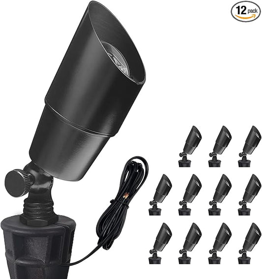 COLOER Brass Low Voltage Landscape Spotlight Fixture(Black) 12-Pack Without Bulb,12V AC/DC Outdoor Spot Lights for Yard, Directional Garden Patio Spot Up Light(101B-Black)