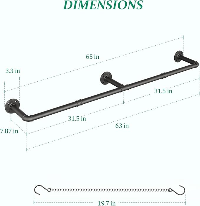 Plant Hanger Indoor, Hanging Planters Rod for Indoor Plants with 6 Hanging Chains, Wall Plant Hanging Rod for Window Ceiling, 65.7 Inch, Metal/Black, Pots Not Included…