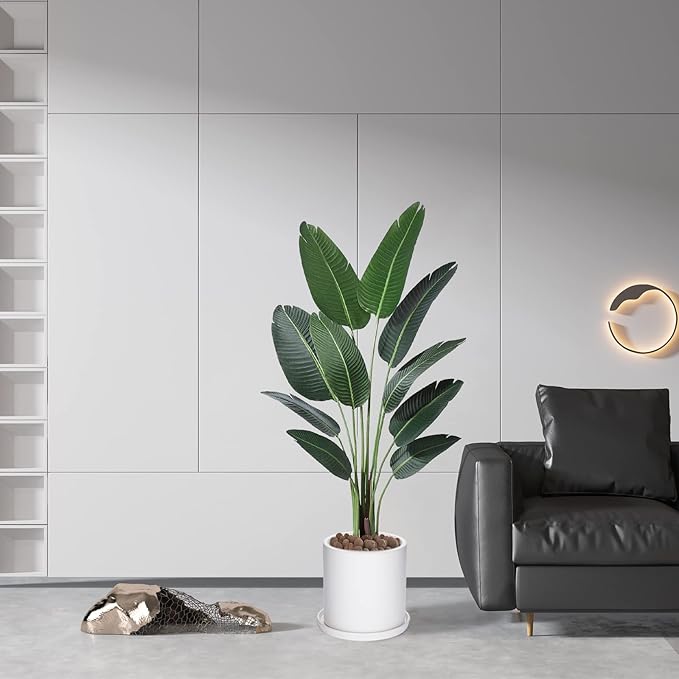 Plant Pots 10 Inch Ceramic Planter with Drainage Hole and Saucer, Matte White Modern Cylinder Planter Pot for Indoor Outdoor Plants Flowers, Full Glazed Finish