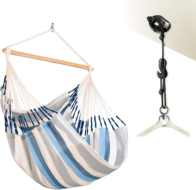 LA SIESTA® - Large Comfort Domingo Hammock Swing Chair - Weather & Tear Resistant Hanging Hammock Chair - Indoor Outdoor Hammock Chair Swing - Patio Porch Bedroom Hanging Chair - Max 285 Lbs, Sea Salt