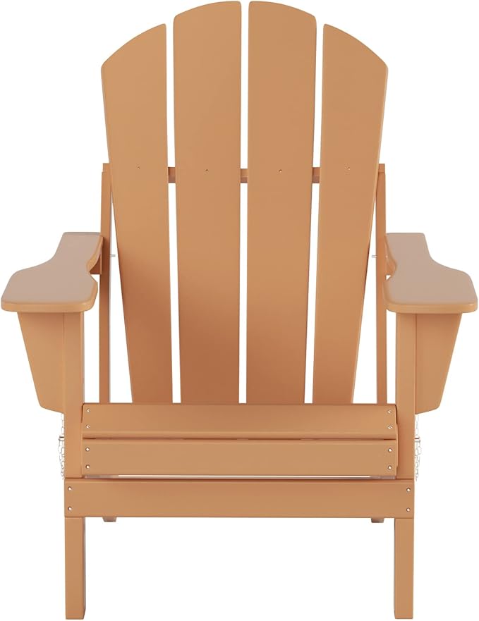 WO Home Furniture Adirondack Chair Table Set of 2 PCS Outdoor Folding Chair w Side Table Weather/UV Resistant for Lawn, Garden, Bon Fire, Balcony (Teak)