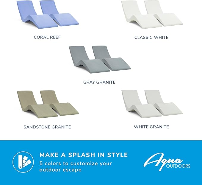 Aqua Outdoors Pool Chaise Lounge Chairs for Ledge & Shelf, Water-Weighted Pool Lounger for Depths Up to 9”, No Screw Plugs & Tools Needed, White Granite Ledge Lounger, Set of 2
