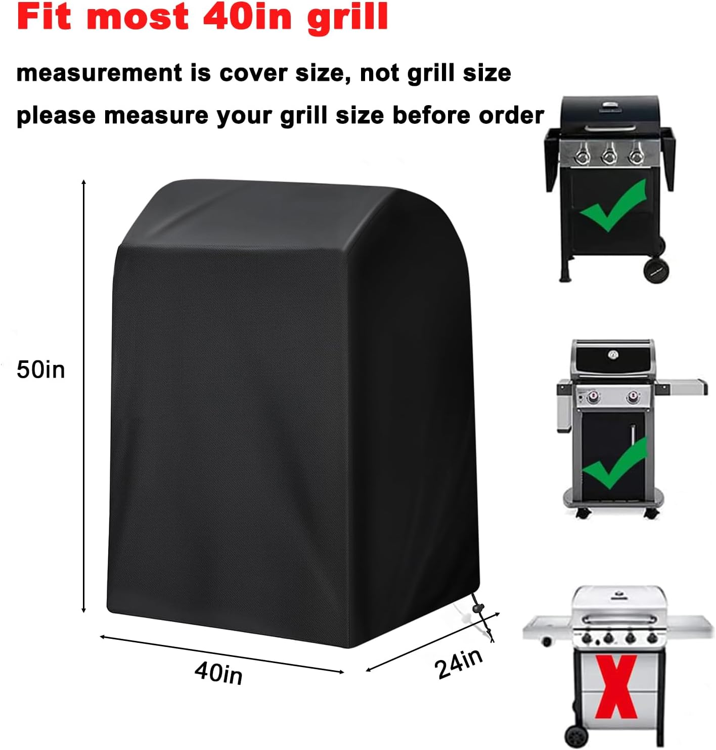 Grill Cover, 40-Inch Heavy Duty Waterproof UV Resistant BBQ Grill Cover for Outdoor Grill, Fit for Nexgrill Brinkmann Weber Char-Broil and More