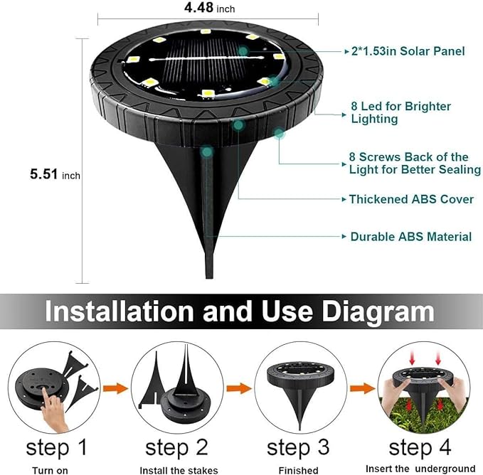 Solar Powered Ground lights 12 Pack,Waterproof LED Solar Lights Outdoor Solar Disk Lights Decorative,Solar Garden Lights for Landscape Pathway Patio Yard Walkway Path Lawn Driveway Lighting Warm White