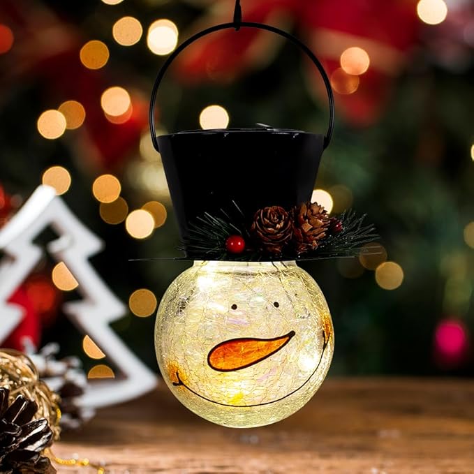 Starsoul Snowman Solar Lanterns, Christmas Outdoor Hanging Lantern Waterproof Decorative Snowman Lamps Decor for Garden, Patio, Yard, Porch, Xmas Holiday Party Decor (Pinecone)