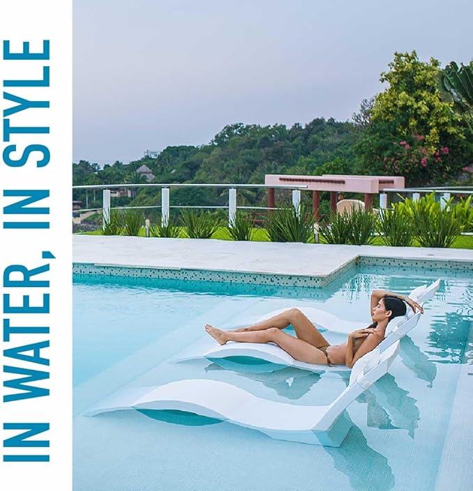 Ledge Lounger - Signature Chaise Deep - Inside Pool & Sun Shelf Lounge Chair - Designed for Deep Shelves 10”-15” - Compatible with All Pool Types - Poolside & Sun Deck Tanning - Set of 2 - White