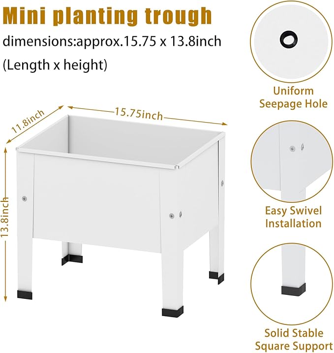 aboxoo 14 inch Planter Raised Garden Bed with Legs Outdoor Metal Small White Planter Box Elevated Garden Bed for Vegetables Flower Herb Patio
