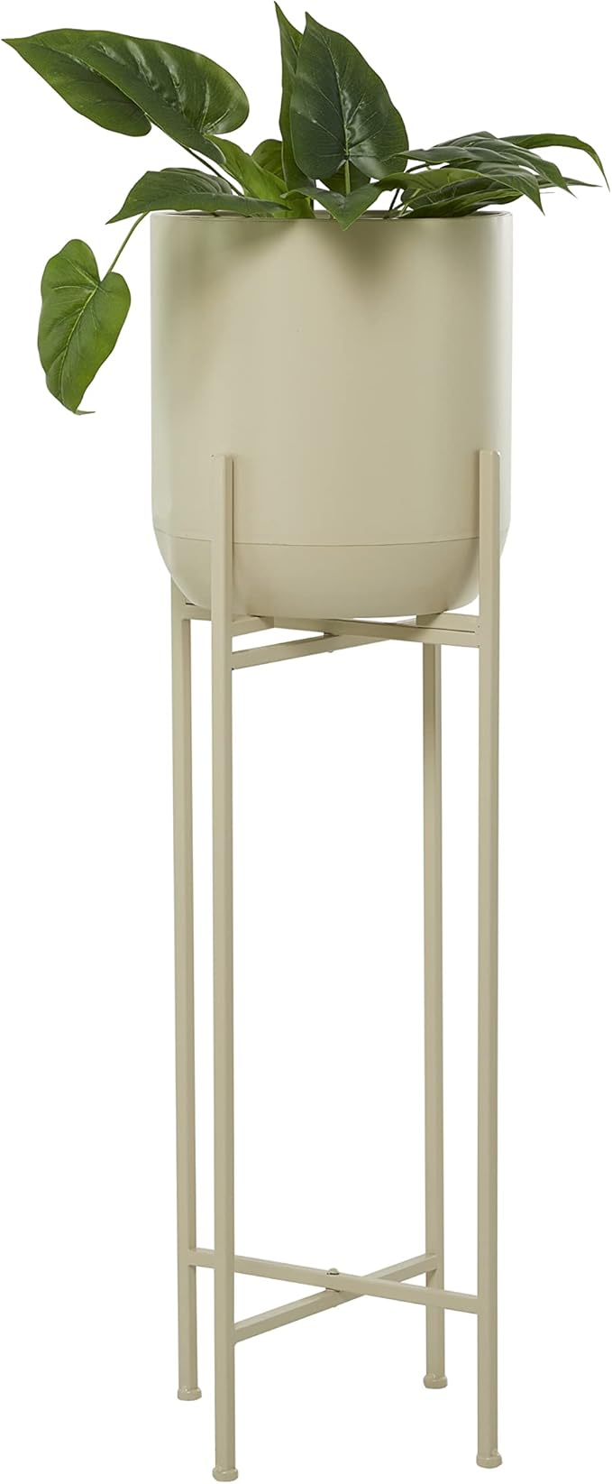 Deco 79 CosmoLiving by Cosmopolitan Metal Round Planter with Removable Stand, 13" x 13" x 42", Beige