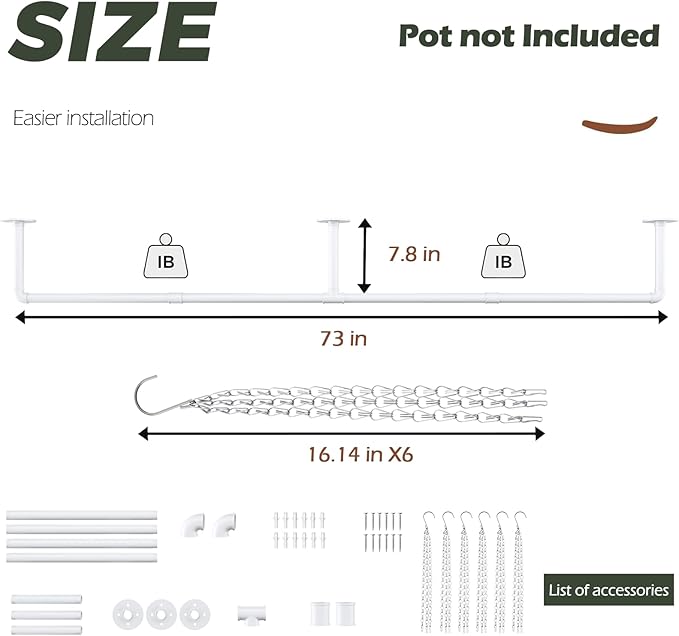 Plant Hanger Indoor with 6 Hanging Chains Hanging Planters for Indoor Plants Hanging Plant Holder Window Plant Shelves White Metal Rod(Pot not Included