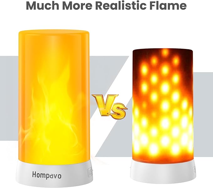 Hompavo 【Upgraded】 LED Flame Lights with Remote & Timer, 4-Mode Rechargeable Battery Operated Flameless Candles, Waterproof Pillar Flickering Lanterns for Bathroom Patio Wedding Halloween Home Decor