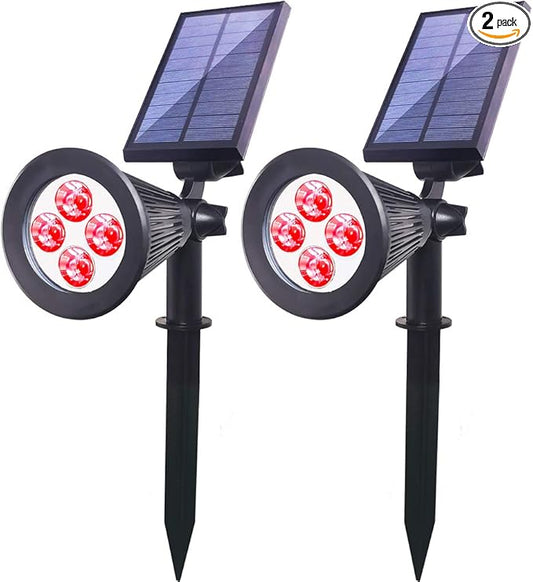 Solar Lights Outdoor, 4-LED Solar Spotlight LED Landscape Lights IP67 Waterproof Solar Powered Landscaping Lights Outdoor Lighting for Tree Garden Yard Patio(2 Pack, Red)