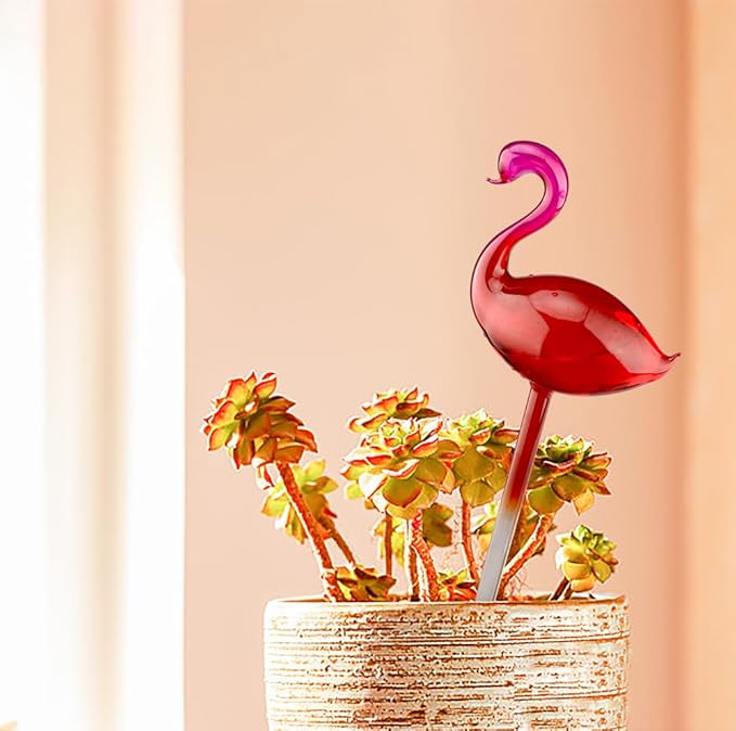 Adabocute Plant Watering Globes, Flamingo Self Watering Globes, Glass Self Watering Planter Insert, Gradient Hot Pink Plant Watering Devices, Automatic Plant Waterer Indoor, Watering Bulbs, 2 Pack