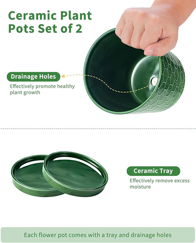 EFISPSS 6 Inch Plant Pot,Ceramic Pots for Plants with Drainage,Flower Pots Indoor Pots for Plants, Modern Flower Pots for Home and Office,Set of 2 - Patina